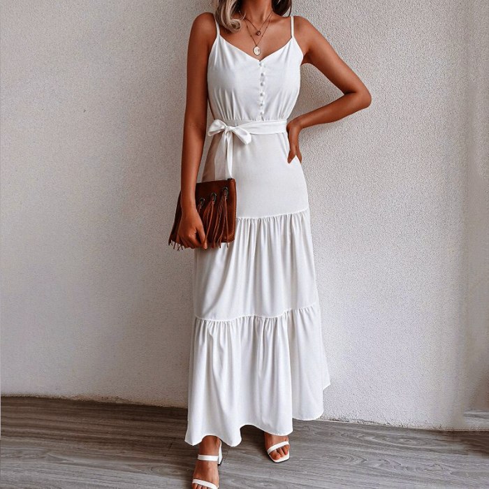 Holiday boho Dress summer new women's personalized button V-neck stitching suspender dress 2021 maxi dresses for women vestido