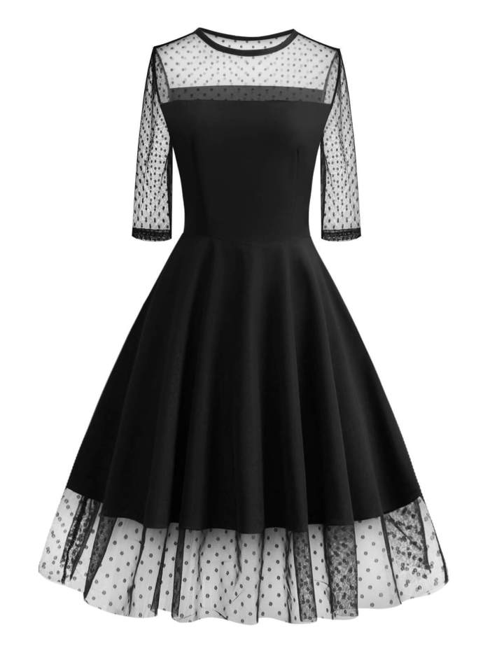1950s Lace Mesh Patchwork Dress
