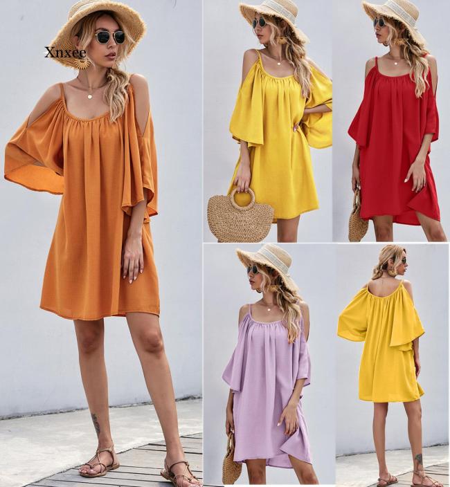 Orange Off Shoulder Loose Mini Dress Women Backless Dresses Summer Elegant Sexy Party Club Beach Dress Vestidos Clothing