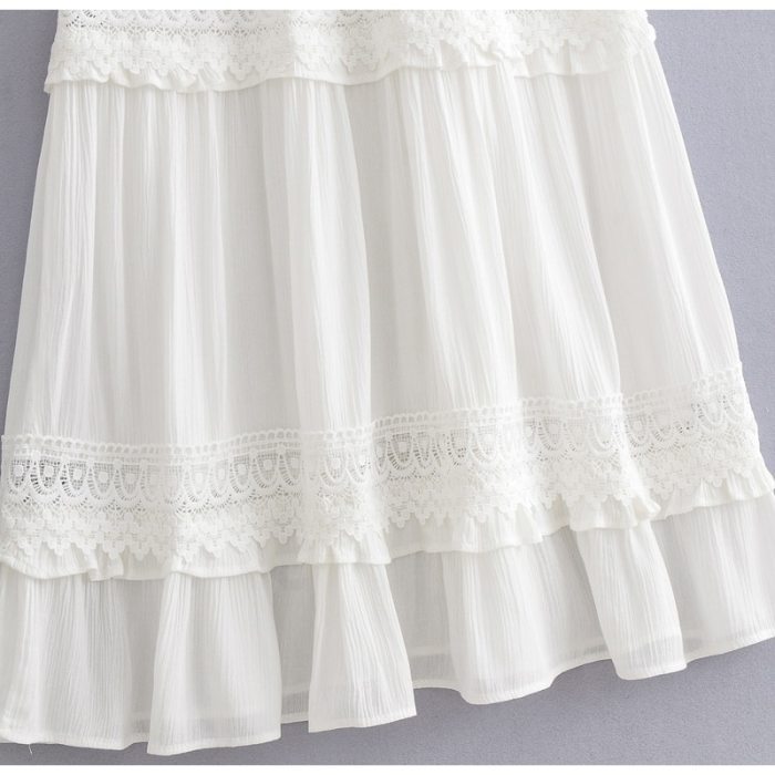 Casual Cotton Stitching Embroidery Maxi Dress Bohemian White Summer Short Sleeve Women Beach Dress Sexy V-neck Vestidos