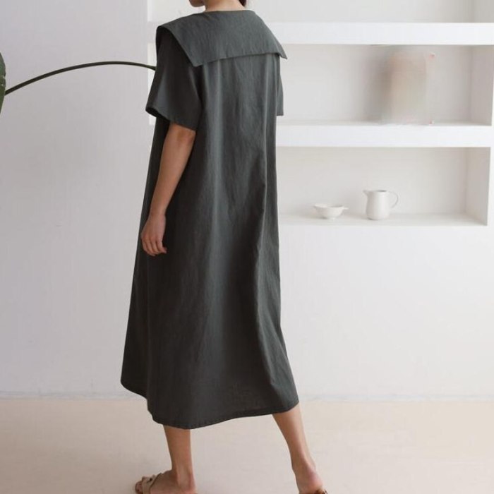 2021 Summer New Korean Simple Pure Color Dress Loose Thin Casual All-match Temperament Women Short-sleeved Dresses Robe