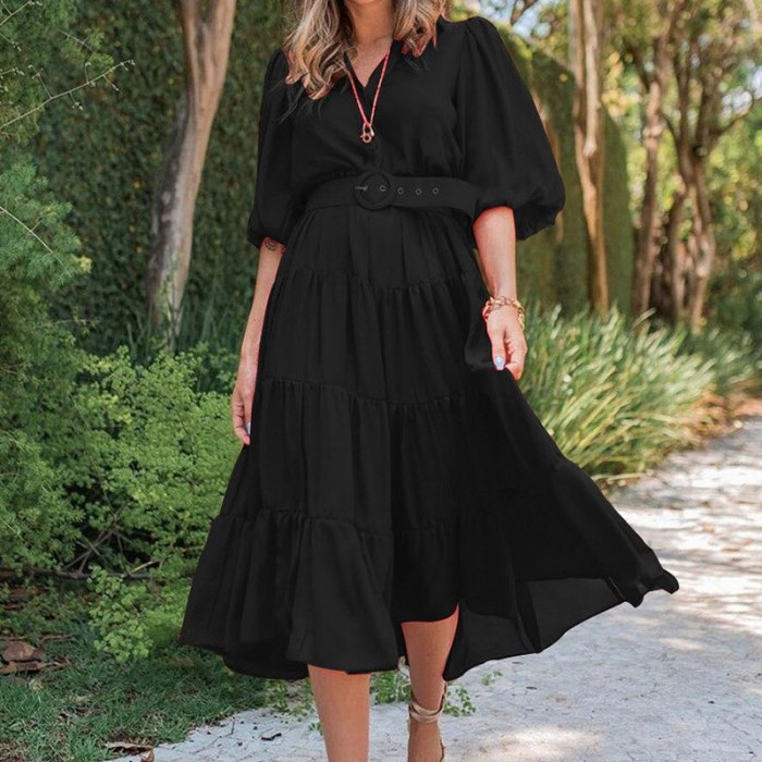 Streetwear Casual Women's Summer 2021 New Solid Color Long-sleeved Loose Casual Dress Female Black Dress