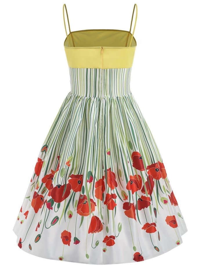 1950s Floral Print Pactchwork Dress