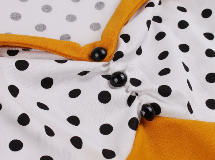 Plus Size Casual 50s Vintage Women Dress 4XL Ladies Yellow Black Polka Dot Print Robe Rockabilly Swing Party Vestidos