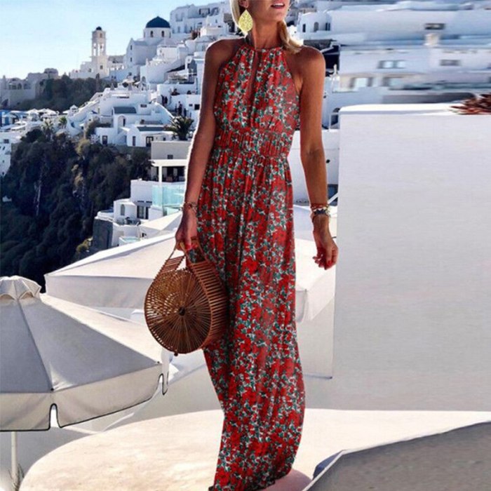 Hollow Out Holiday Beach Boho Long Summer Sleeveless Halter Backless Maxi Dress