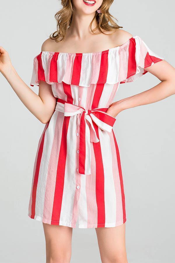 Sexy Off Shoulder Stripe Mini Dress