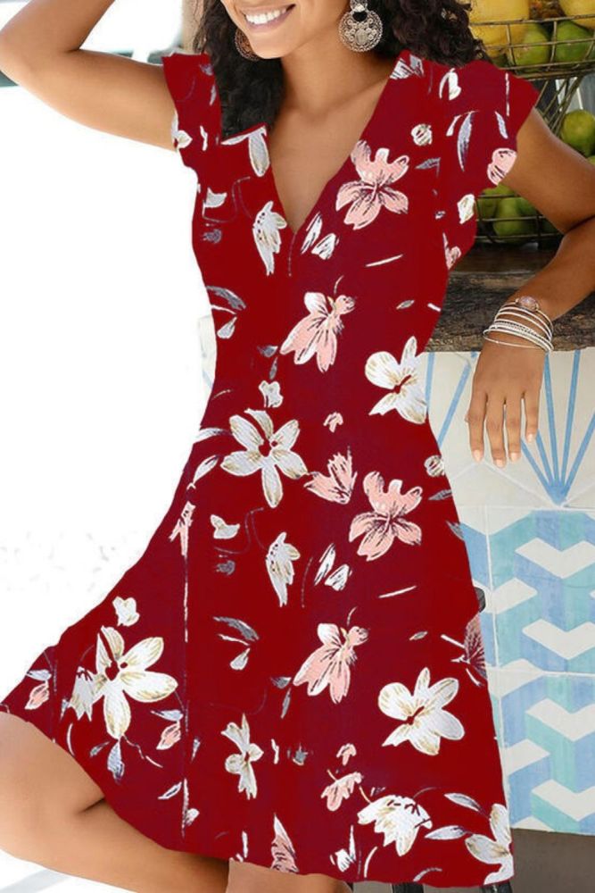New Summer V Neck Floral Print Party Dress Women Vintage Sleeveless Tank Mini Dress Spring Loose Plus Size A-Line Dress 2021