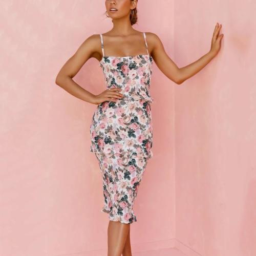 Elegant Floral Print Party Midi Dress