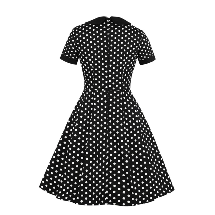 2021 New Polka Dot Doll Collar Female Slim Fit Hepburn Retro Dress Round Neck Short Sleeve Mid-Waist Dress Fashion Elegant Dress