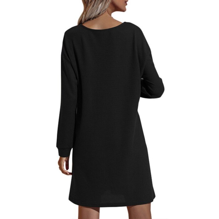 Women'S Autumn Winter European American Clothes Casual Dresses V-Neck Buttoned Hip Knitted Dresses