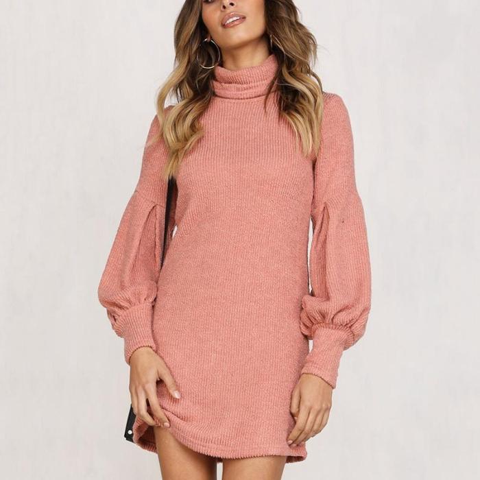 Solid Color Puff Sleeve Sexy Mini Dress