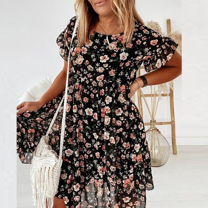 2021 Spring Summer Hot New Women Dress Fashion Print Short Sleeve A-Line Party Dress Elegant O Neck Loose Mini Dresses Vestidos