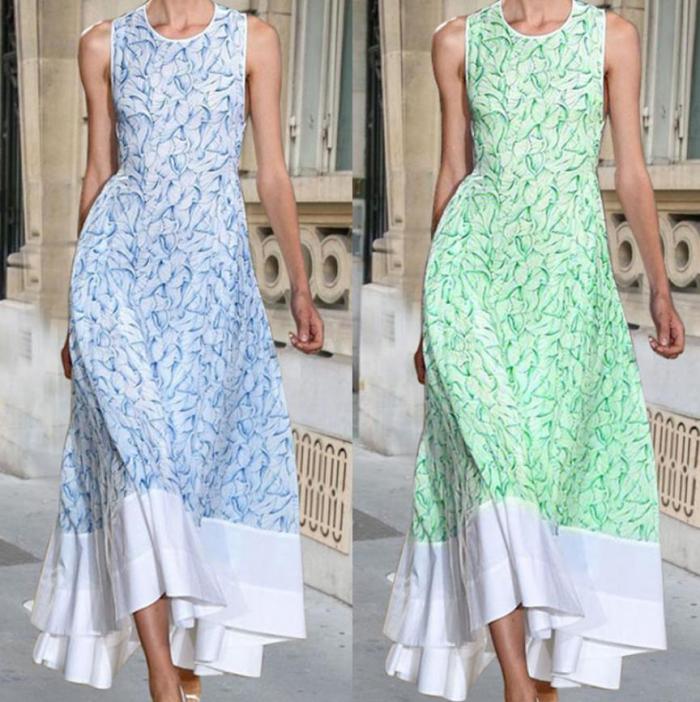 Casual Patchwork Ruffles Dress 2021 Hot Sale Summer O-Neck Sleeveless Fashion Print Lady Maxi Loose A-Line Dresses New Arrivals