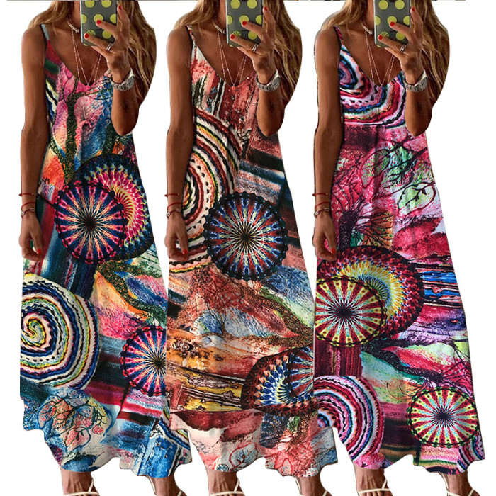 Maxi Slip Loose Dresses Women Boho Print Ladies Plus Size Party Summer Beach Holiday Long Dress Vestidos Female 2021