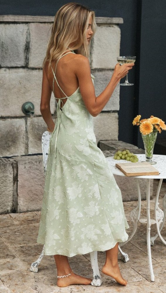 New Sweet Women Slip Orange/Green/White Flower Print Summer Backless Dress