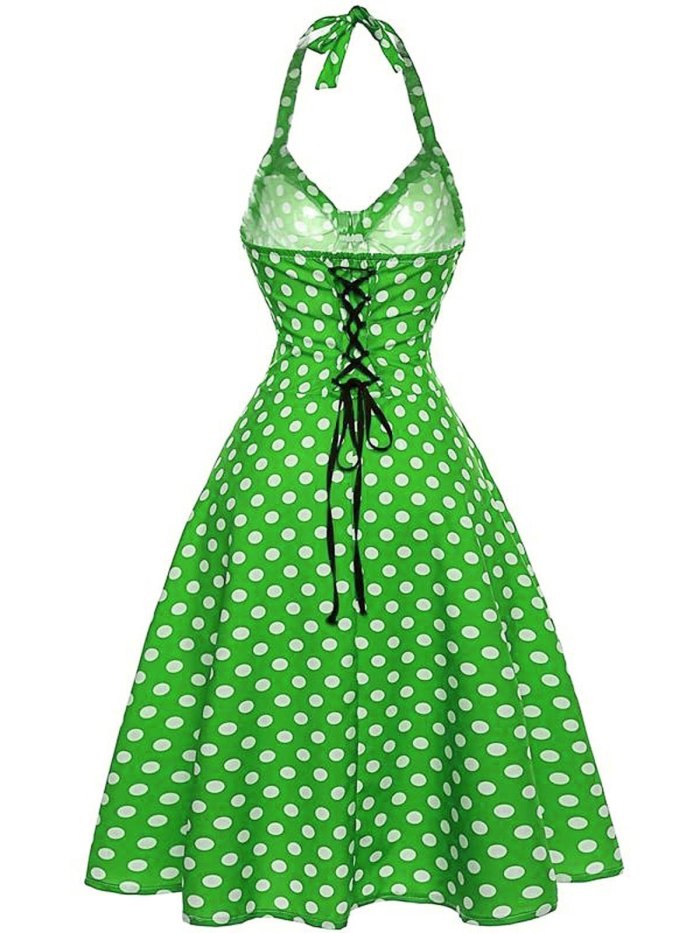 1950s Polka Dot Halter Swing Dress