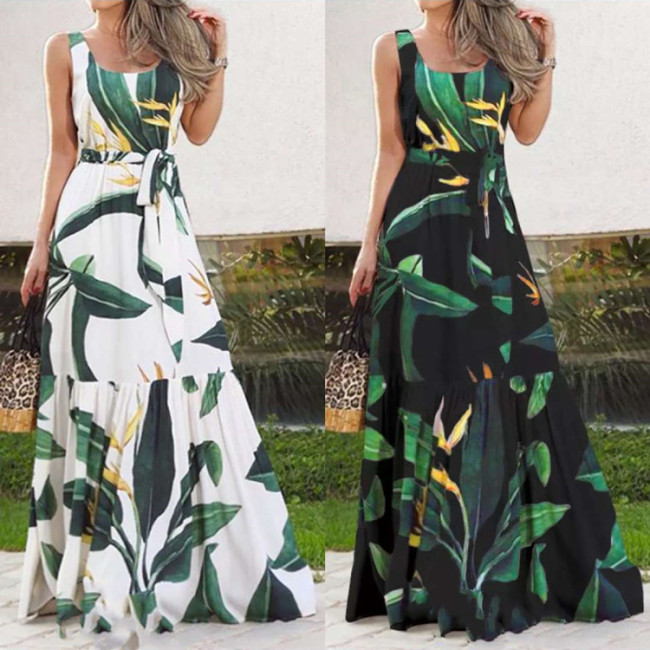 Bohemia Sleeve Printed Colour Belts Maxi Dresses