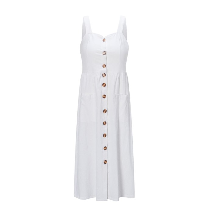 A Line Split Front Button Midi Length Women Dress Spaghetti Strap Strapless Sexy Backless Summer Dresses
