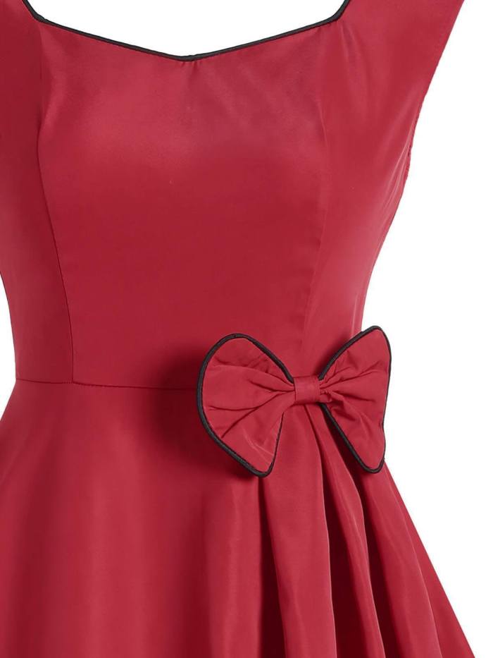 1950s Solid Bow Sleeveless Swing Dress
