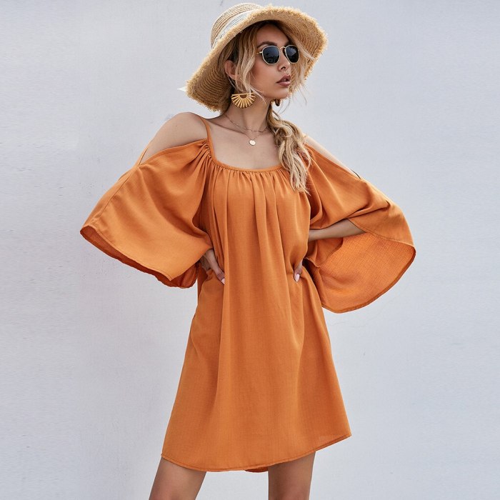 Orange Off Shoulder Loose Mini Dress Women Backless Dresses Summer Elegant Sexy Party Club Beach Dress Vestidos Clothing