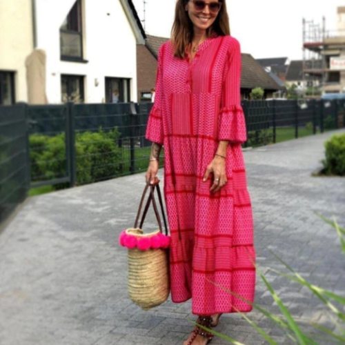 Maxi Dress Bohemian Print Women Dress 2021 V Neck Boho Long Sleeve Dresses for Women Party Autumn Long Sundress Female