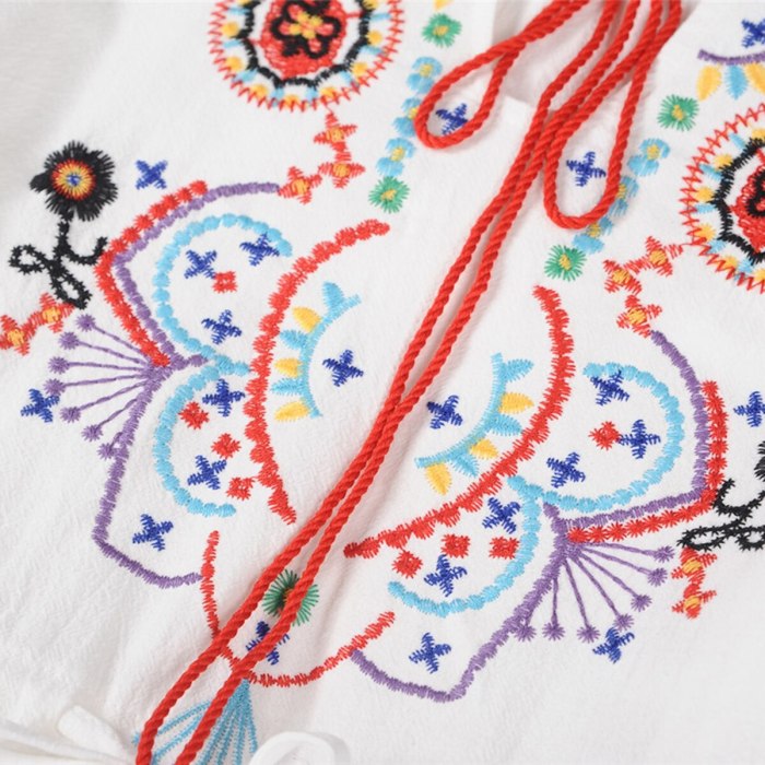 Ethnic Embroidery Lace Up Dress Women Summer Flare Sleeve Drawstring Vestidos Ladies Boho Beach Casual Midi Dress Femme Robe