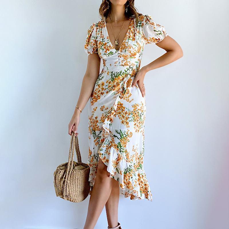 Sexy V-neck floral dress