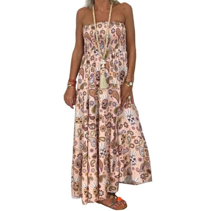 2021 Summer Womens Strapless Bandeau Long Maxi Dress Floral Print Beach Boho Tube Sundress Sexy Sleeveless Backless Dresses Fema