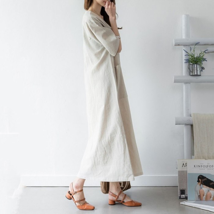 Women Maxi Dress Summer Casual Office Ladies Japan Style Cotton Linen Loose Shirt Dress Korean Daily Simple Solid Girl Dresses