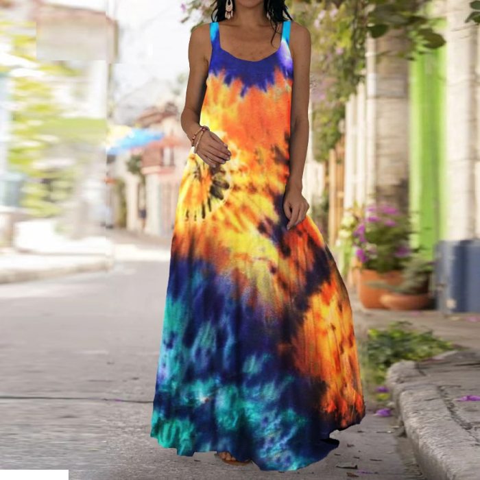 Vintage Summer Butterfly Print Dress Women Oversized Boho Clothes Beach Sleeveless Long Dress Casual S-5XL Plus Size Dresses