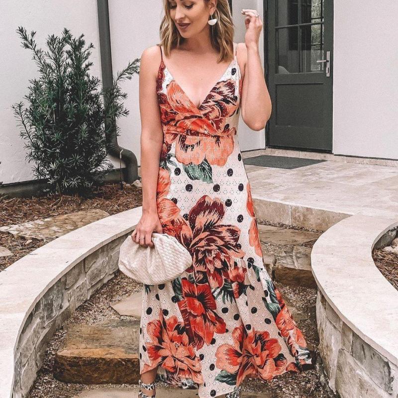 Sexy Glamorous Deep V-Neck Printed Sling Fairy Dress