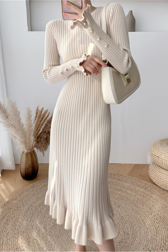 Elegant Knit Sweater Dress Slim Trumpet Midi Dress