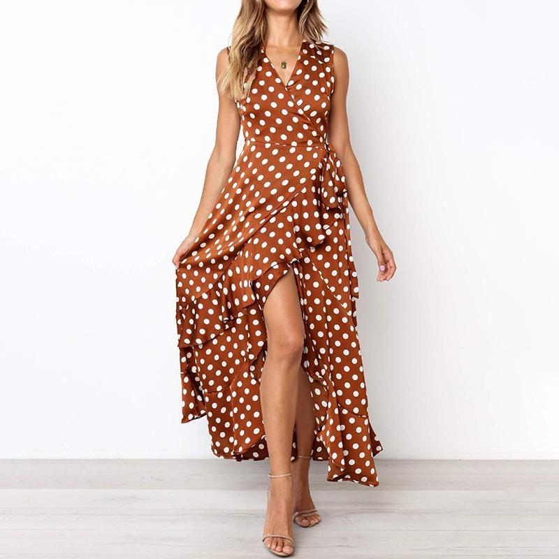 Sexy V-neck Sleeveless Slim-Fit Irregular Polka Dot Dress