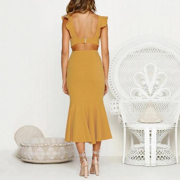 Casual Sexy Backless Sleeveless Pure Color Fishtail Maxi Dresses