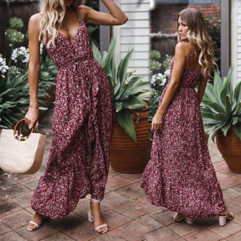 Sexy Print Ruffles Mid Summer Dress Women Casual Party Dress Strapless Print Beach Bohemian Long Dress Vestidos