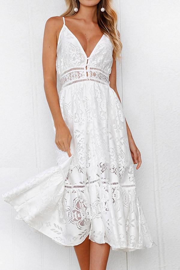Sexy White Sleeveless Lace Maxi Dress