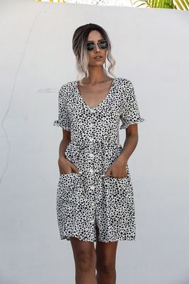 Summer New Fashion 2021 Dress Short Sleeves Women Polka Dot Printed Shirt Sundress Buttons Female Vintage Casual Loose Soft