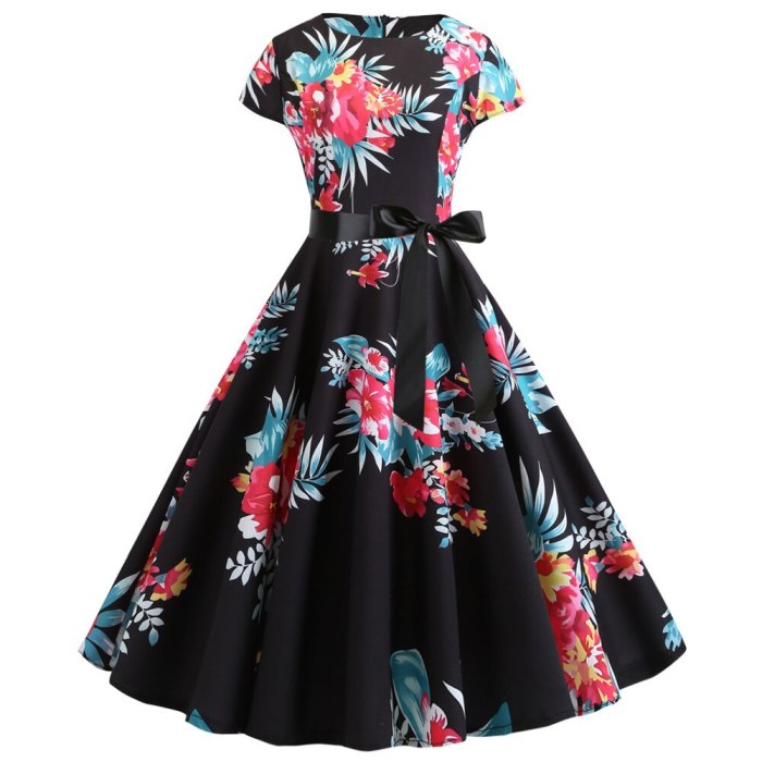 Women's Cap Rong Neck Cocktail Party A-line Skater Tea Swing Dress With Belt