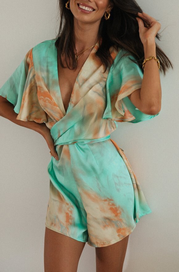 Foridol Fashion Tie-dyed Boho Beach Style Playsuits Romper for Women Summer Overalls Holiday Casual Loose Playsuits De Mujer