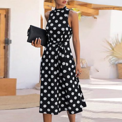 Women Boho Loose Sleeveless Holiday Dot Print Long Maxi Dress Evening Party Beach Dresses Summer Sundress