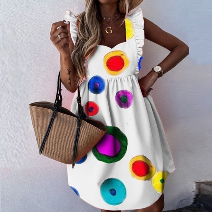 2021 Summer Polka Dot Women Dress Casual Short Butterfly Sleeve A-Line Sundress Sexy V-Neck Ruffle Beach Party Dresses Vestidos