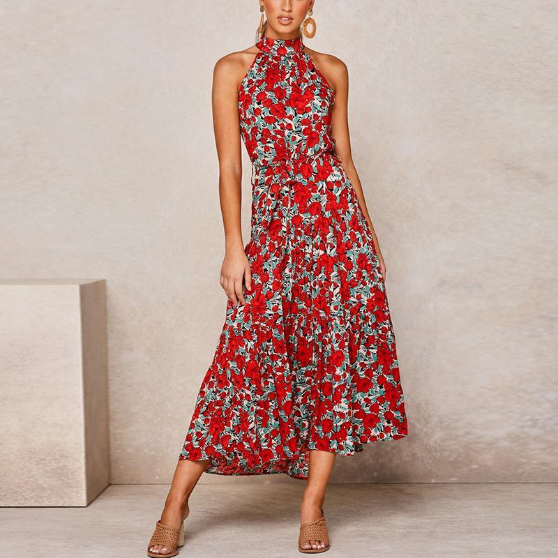 Pleated Floral Print Maxi Dress