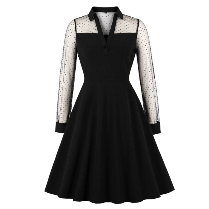 Black Dresses V Neck Long Sleeve Elegant Party Dress 2021 Autumn Women Patchwork Solid Sexy Dresses