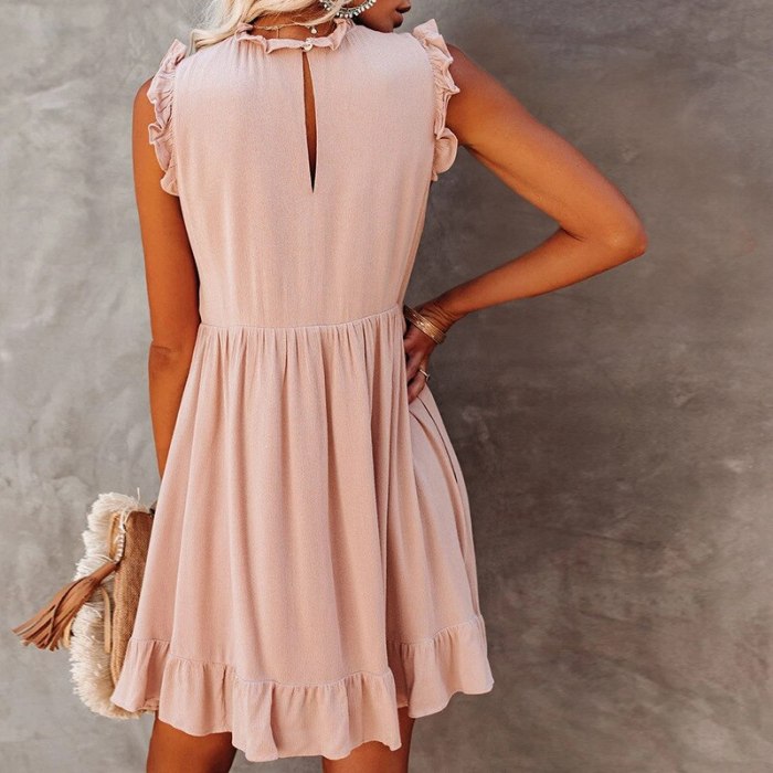 Elegant Summer Women Dress Casual O-Neck Sleeveless Ruffle Lady Dress WL374