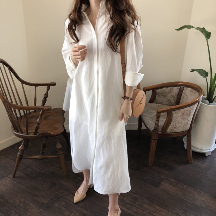 Tops Blouses White Loose New women's All-match Good Quality Spring new women's large size loose long cotton linen blouse