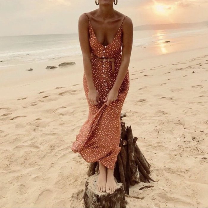Sleeveless Vacation Point Printed Maxi Dress