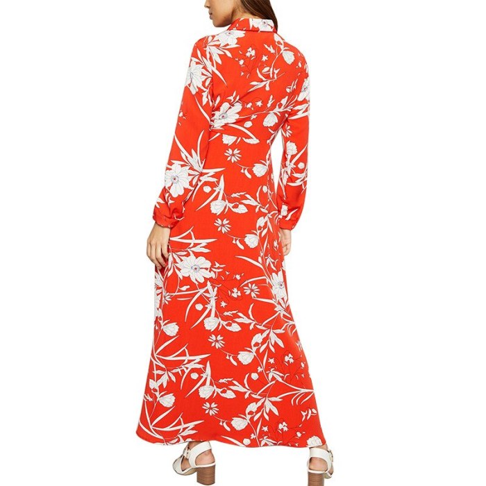 Women Long Sleeve Dress Floor-Length Casual Elegant Floral Long Dresses Vintage Chiffon Vestidos Spring Bohemian Beach Dresses