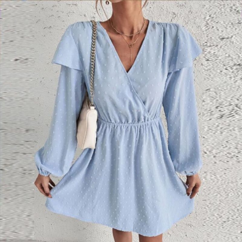 Women's Elegant Long Sleeve Dress Spring and Summer 2022 Sexy V Neck A-Line Dresses Fashion Casual Design Vestidos