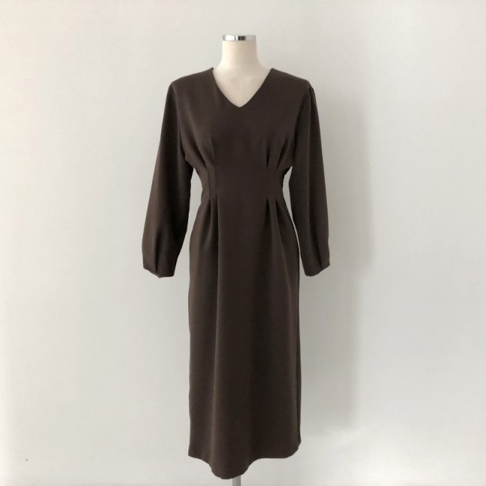 Minimalist Maxi Dress Elegant V-neck Long Sleeve Dresses
