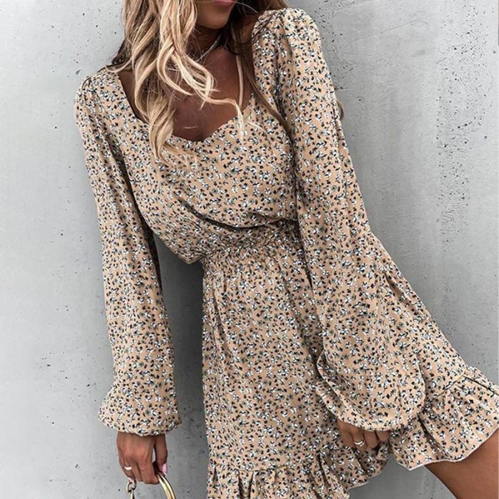 Sexy V-neck Split Floral Print Shirt Dresses 2021 Casual Long Sleeve Boho Summer Beach Dress Women Lace-Up Maxi Dress Vestidos